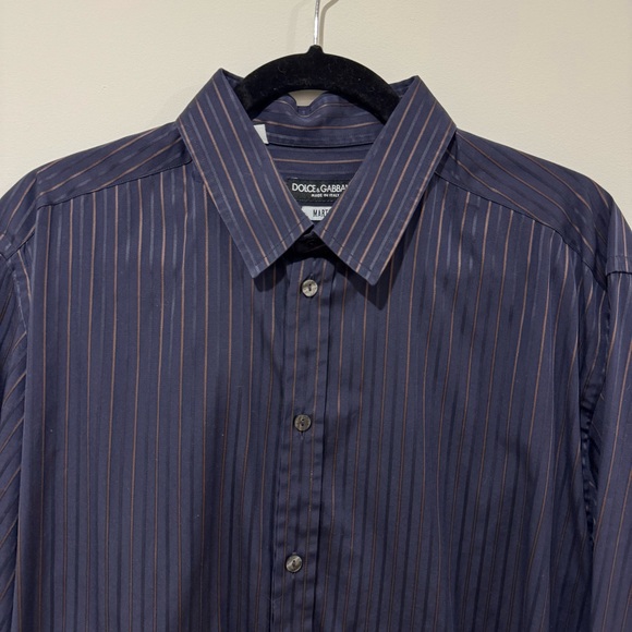 Dolce & Gabanna Martini mens navy long sleeve button down brown striped shirt - Picture 2 of 4